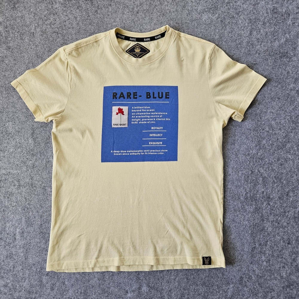 Rare Rabbit Atelier Cassini-3 Mens Yellow Graphic T-Shirt Rare-Blue Size M